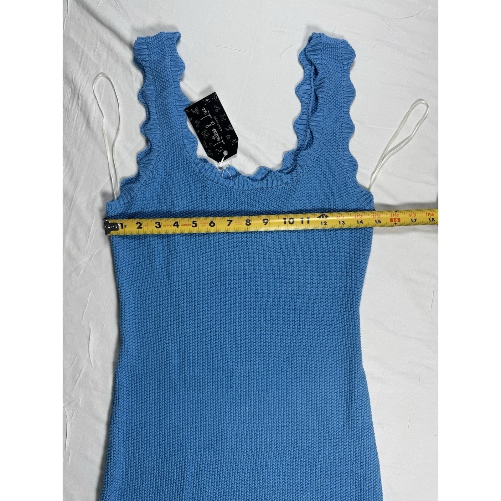 Double Zero Knit Mini Dress Womens Medium Blue New Scalloped Sleeveless Dz25a938 — image 7 of 8